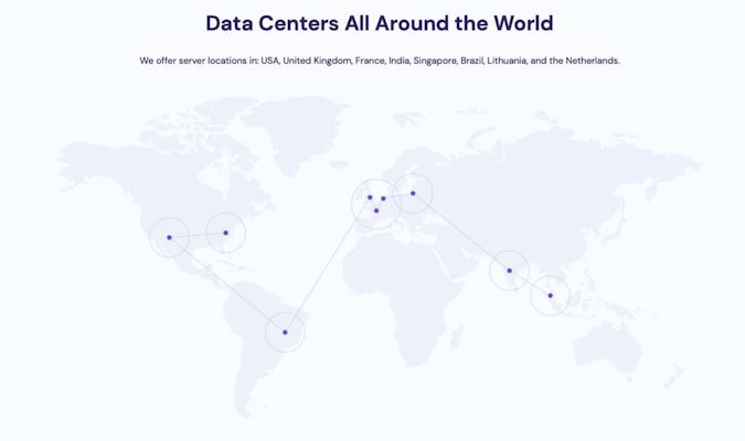 Map of Hostinger data center locations around the world